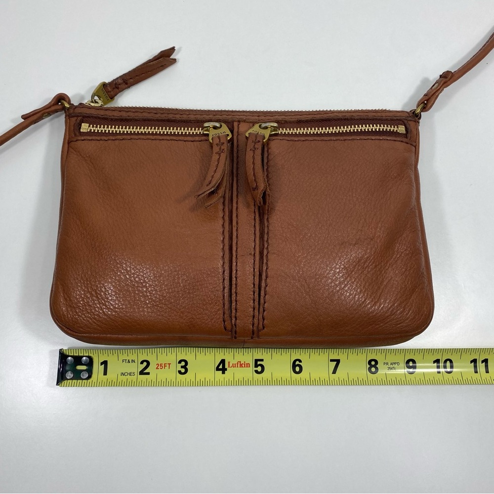Vintage Fossil Erin Cognac Caramel Brown Pebbled Leather Top Zip Crossbody Bag - Picture 10 of 16
